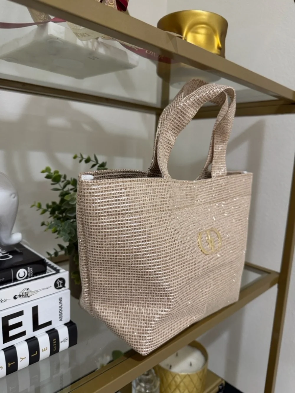 Dior Small Gold Straw Tote with Metallic Gold Handles - Picture 8 of 14